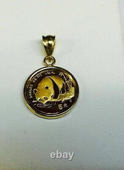 20MM Coin Chines Panda Bear Charm Pendant 14k Yellow Gold Finish Free Chain
