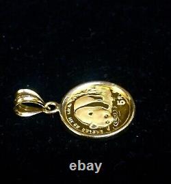 20MM Coin Chines Panda Bear Charm Pendant 14k Yellow Gold Plated Free Chain
