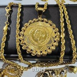 21Carat 21K 875 Fine Real Yellow Gold 21.5 /22 Long Rope Coin Necklace 11.8g