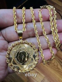 21Carat 21K 875 Fine Real Yellow Gold 21.5 /22 Long Rope Coin Necklace 11.8g