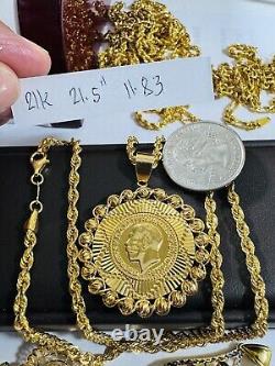 21Carat 21K 875 Fine Real Yellow Gold 21.5 /22 Long Rope Coin Necklace 11.8g