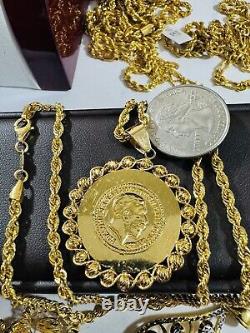 21Carat 21K 875 Fine Real Yellow Gold 21.5 /22 Long Rope Coin Necklace 11.8g