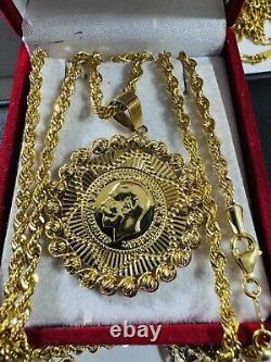 21Carat 21K 875 Fine Real Yellow Gold 21.5 /22 Long Rope Coin Necklace 11.8g