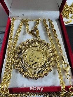 21Carat 21K 875 Fine Real Yellow Gold 21.5 /22 Long Rope Coin Necklace 11.8g