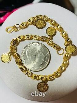 21K / 875 FINE Saudi Gold Fine WOMEN'S Coin Bracelet With 8 Long 10.02g 4mm Wide