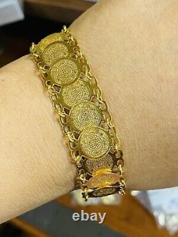 21K 875 Fine Real Solid Gold Real Womens Coin Bracelet 7.5 Long 16mm 14.35g