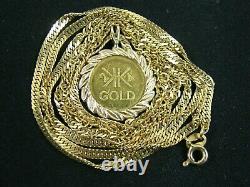 21K 875 Fine Yellow Gold Saudi Twisted Chain Link Necklace with 24K Coin Pendant