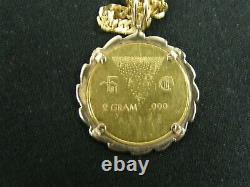 21K 875 Fine Yellow Gold Saudi Twisted Chain Link Necklace with 24K Coin Pendant