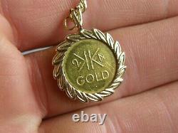 21K 875 Fine Yellow Gold Saudi Twisted Chain Link Necklace with 24K Coin Pendant