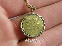 21K 875 Fine Yellow Gold Saudi Twisted Chain Link Necklace with 24K Coin Pendant