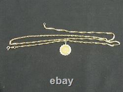 21K 875 Fine Yellow Gold Saudi Twisted Chain Link Necklace with 24K Coin Pendant