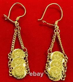 21K Fine 875 Saudi Real Fine Gold Women's Coin Dangle Set Earring 2 Long 4.3g