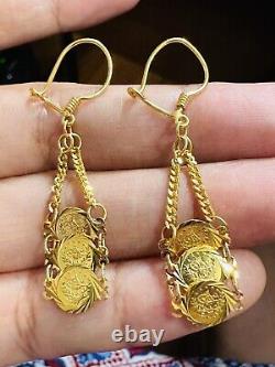 21K Fine 875 Saudi Real Fine Gold Women's Coin Dangle Set Earring 2 Long 4.3g