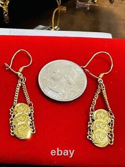 21K Fine 875 Saudi Real Fine Gold Women's Coin Dangle Set Earring 2 Long 4.3g