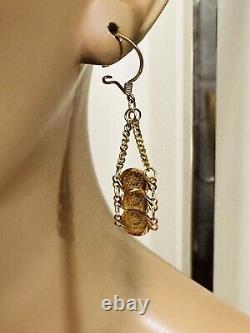 21K Fine 875 Saudi Real Fine Gold Women's Coin Dangle Set Earring 2 Long 4.3g