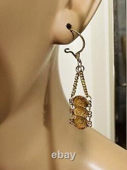 21K Fine 875 Saudi Real Fine Gold Women's Coin Dangle Set Earring 2 Long 4.3g