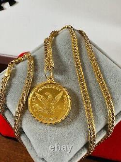 21K Saudi Fine Gold Coin Set Necklace 18 Long Women's 3.2mm 8.8g