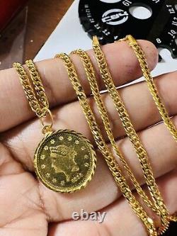 21K Saudi Fine Gold Coin Set Necklace 18 Long Women's 3.2mm 8.8g