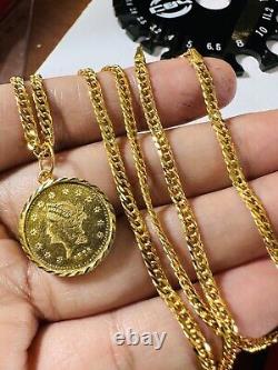 21K Saudi Fine Gold Coin Set Necklace 18 Long Women's 3.2mm 8.8g