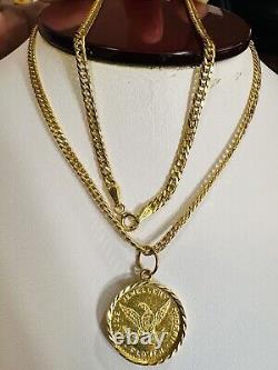 21K Saudi Fine Gold Coin Set Necklace 18 Long Women's 3.2mm 8.8g