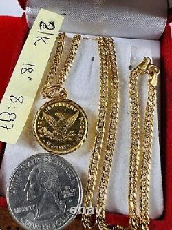 21K Saudi Fine Gold Coin Set Necklace 18 Long Women's 3.2mm 8.8g