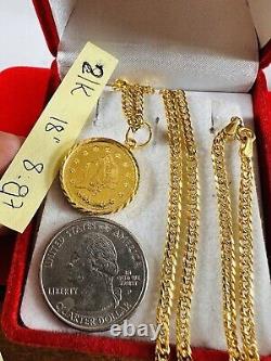 21K Saudi Fine Gold Coin Set Necklace 18 Long Women's 3.2mm 8.8g