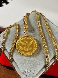 21K Saudi Fine Gold Coin Set Necklace 18 Long Women's 3.2mm 8.8g