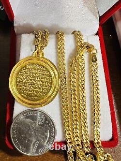 21K Saudi Gold Round Coin Necklace Fine 875 24 Long Mens Women's 4mm 17.3grams