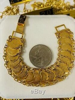 21K Yellow Gold Fine Coins Womens Bracelet Fits 7 Will Fits S/M 18mm 15.44g