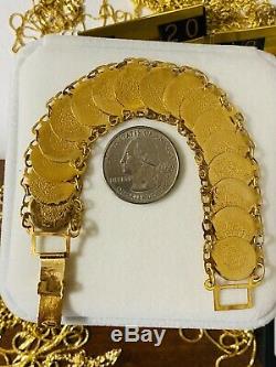 21K Yellow Gold Fine Coins Womens Bracelet Fits 7 Will Fits S/M 18mm 15.44g