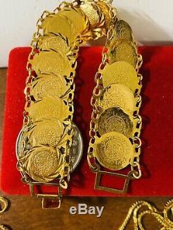 21K Yellow Gold Fine Coins Womens Bracelet Fits 7 Will Fits S/M 18mm 15.44g