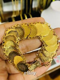 21K Yellow Gold Fine Coins Womens Bracelet Fits 7 Will Fits S/M 18mm 15.44g