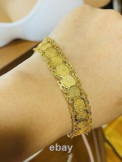 21k 875 Fine Solid Gold Real Womens Coin Bracelet 8 Long 14mm 9.3g Fast Ship