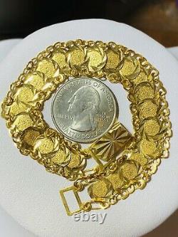 21k 875 Fine Solid Gold Real Womens Coin Bracelet 8 Long 14mm 9.3g Fast Ship