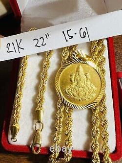 22 21K Saudi Gold Coin Necklace Fine 875 22 Long Mens Women's 4mm 15.6g