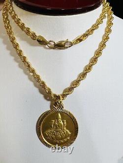 22 21K Saudi Gold Coin Necklace Fine 875 22 Long Mens Women's 4mm 15.6g