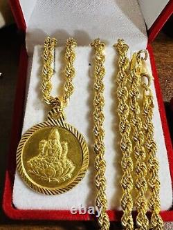 22 21K Saudi Gold Coin Necklace Fine 875 22 Long Mens Women's 4mm 15.6g