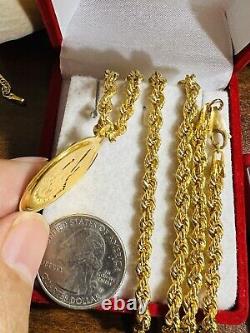 22 21K Saudi Gold Coin Necklace Fine 875 22 Long Mens Women's 4mm 15.6g