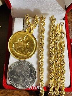 22 21K Saudi Gold Coin Necklace Fine 875 22 Long Mens Women's 4mm 15.6g