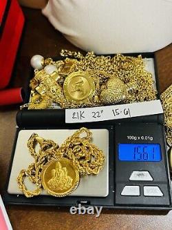 22 21K Saudi Gold Coin Necklace Fine 875 22 Long Mens Women's 4mm 15.6g