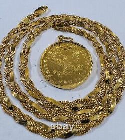 22C 22K 916 Fine Real Solid Gold Women's Coin Set Necklace 18 long 5mm 14.5g