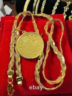 22C 22K 916 Fine Real Solid Gold Women's Coin Set Necklace 18 long 5mm 14.5g