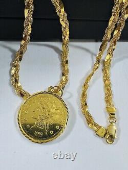 22C 22K 916 Fine Real Solid Gold Women's Coin Set Necklace 18 long 5mm 14.5g