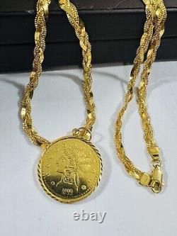 22C 22K 916 Fine Real Solid Gold Women's Coin Set Necklace 18 long 5mm 14.5g