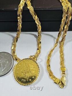 22C 22K 916 Fine Real Solid Gold Women's Coin Set Necklace 18 long 5mm 14.5g