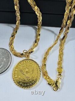 22C 22K 916 Fine Real Solid Gold Women's Coin Set Necklace 18 long 5mm 14.5g