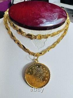 22C 22K 916 Fine Real Solid Gold Women's Coin Set Necklace 18 long 5mm 14.5g