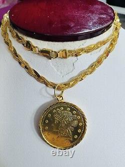 22C 22K 916 Fine Real Solid Gold Women's Coin Set Necklace 18 long 5mm 14.5g