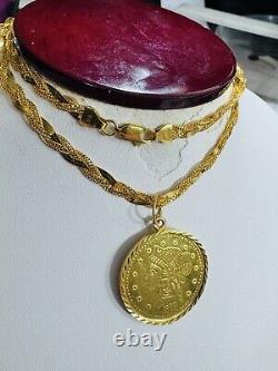 22C 22K 916 Fine Real Solid Gold Women's Coin Set Necklace 18 long 5mm 14.5g