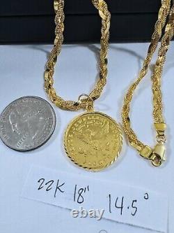 22C 22K 916 Fine Real Solid Gold Women's Coin Set Necklace 18 long 5mm 14.5g